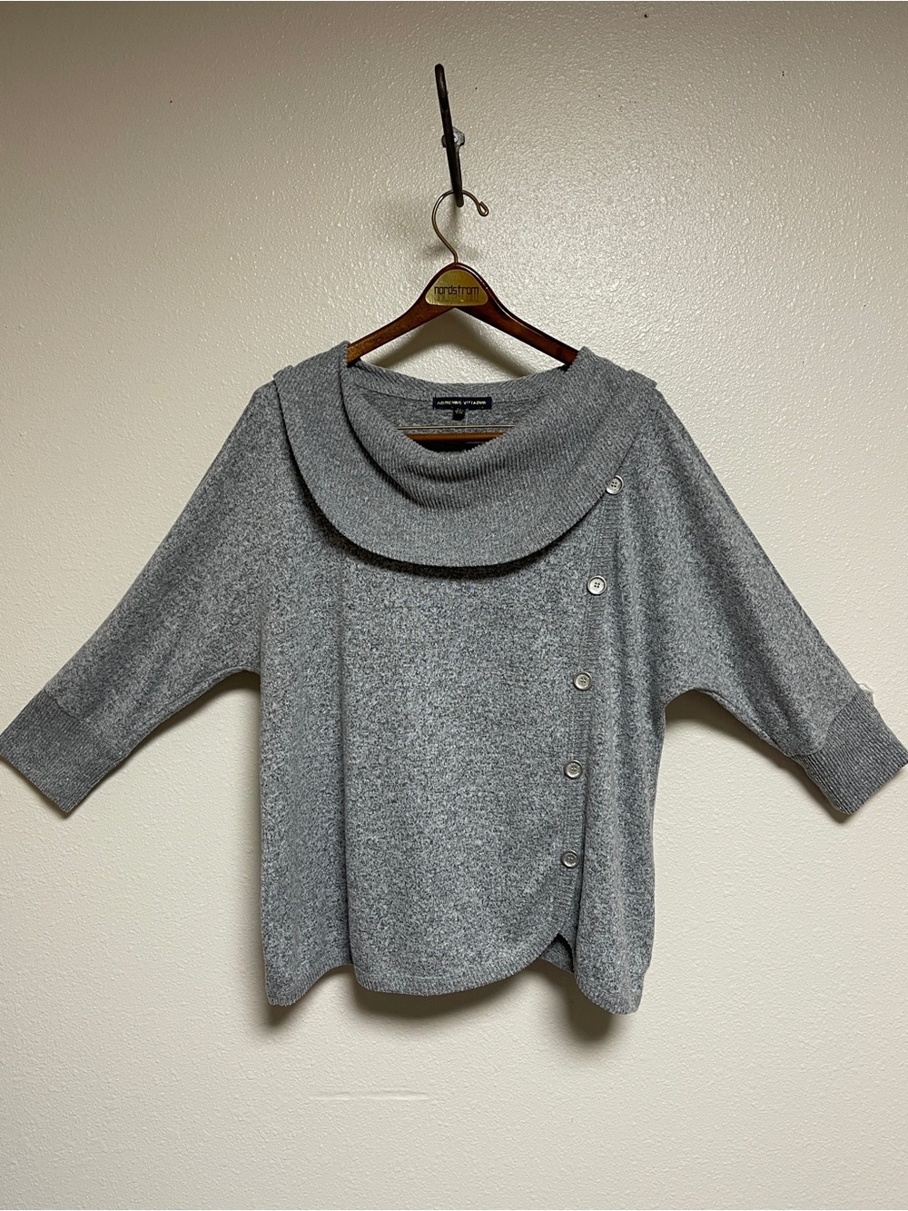 Adrienne Vittadini Gray Cowl Neck Button-Accent Sweater